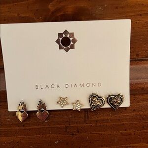 Black Diamond Gold and Silver Earring Trio